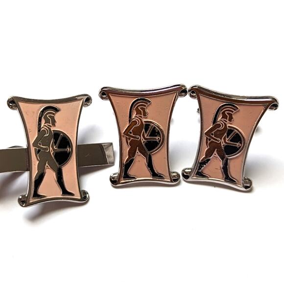 Vintage Swank Silver Tone Swank Roman Spartan Gladiator Cufflinks &Tie Clip Set - Picture 4 of 4
